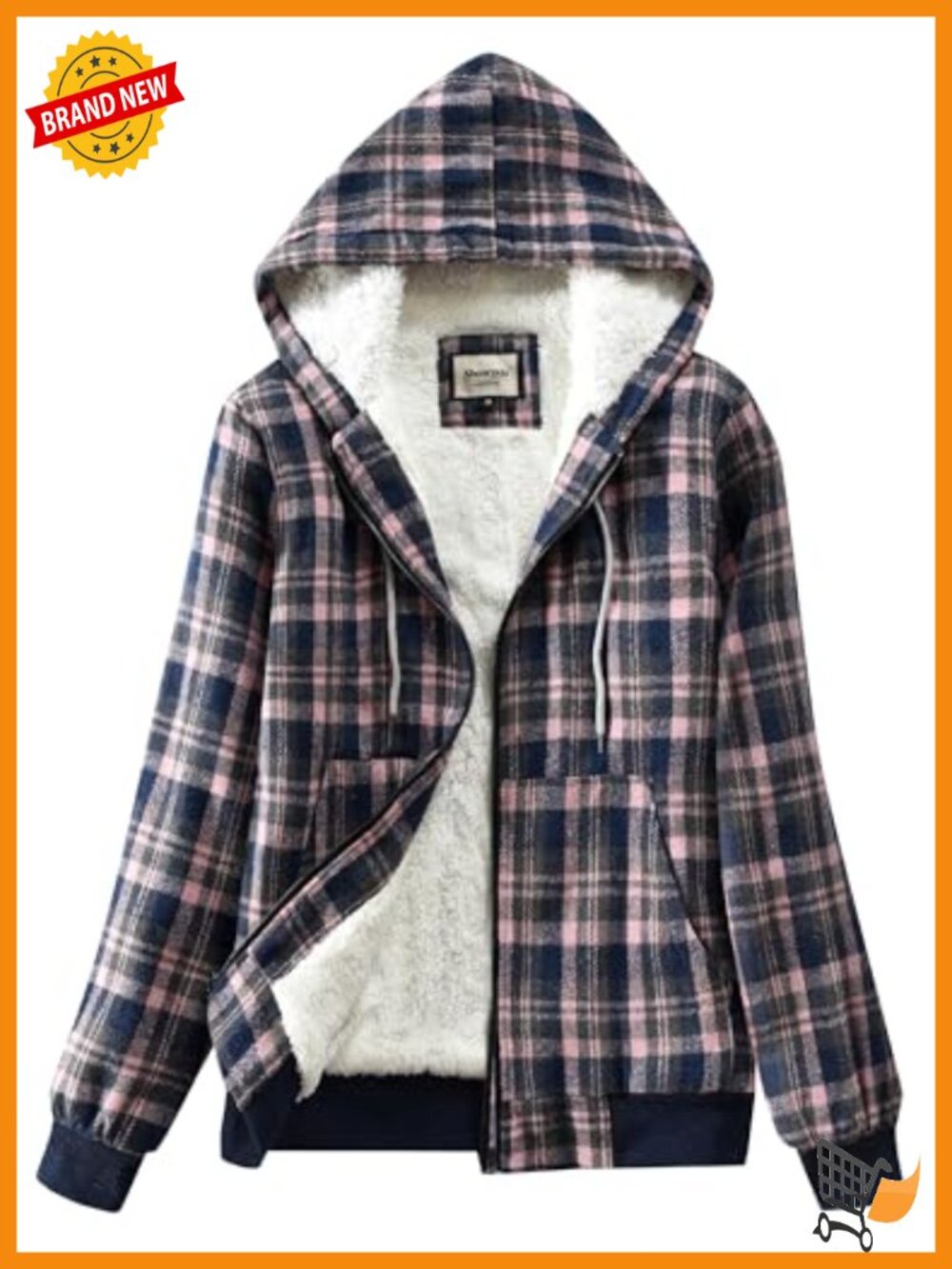 Women's Casual Zip Flannel Sherpa Lined Plaid Jacket Hooded